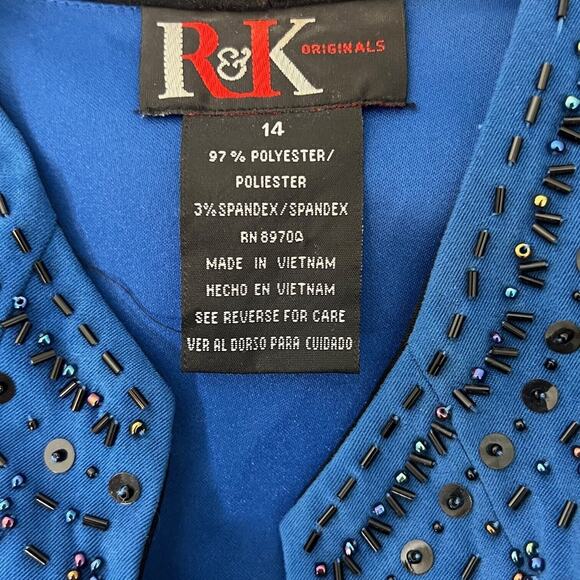 R&K Originals Womens Twill Jacket Size 14 Blue Zip Front Beaded Neckline VTG - Picture 4 of 5